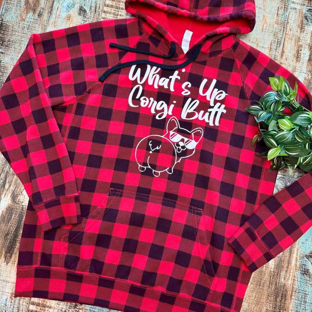 Women’s Red Plaid CORGI Hoodie | #W15